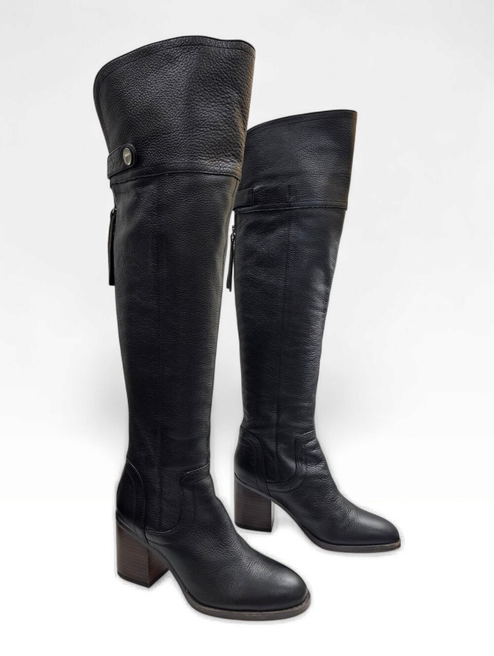 FRANCO SARTO Black Leather OTK Block Heel Boots 8M